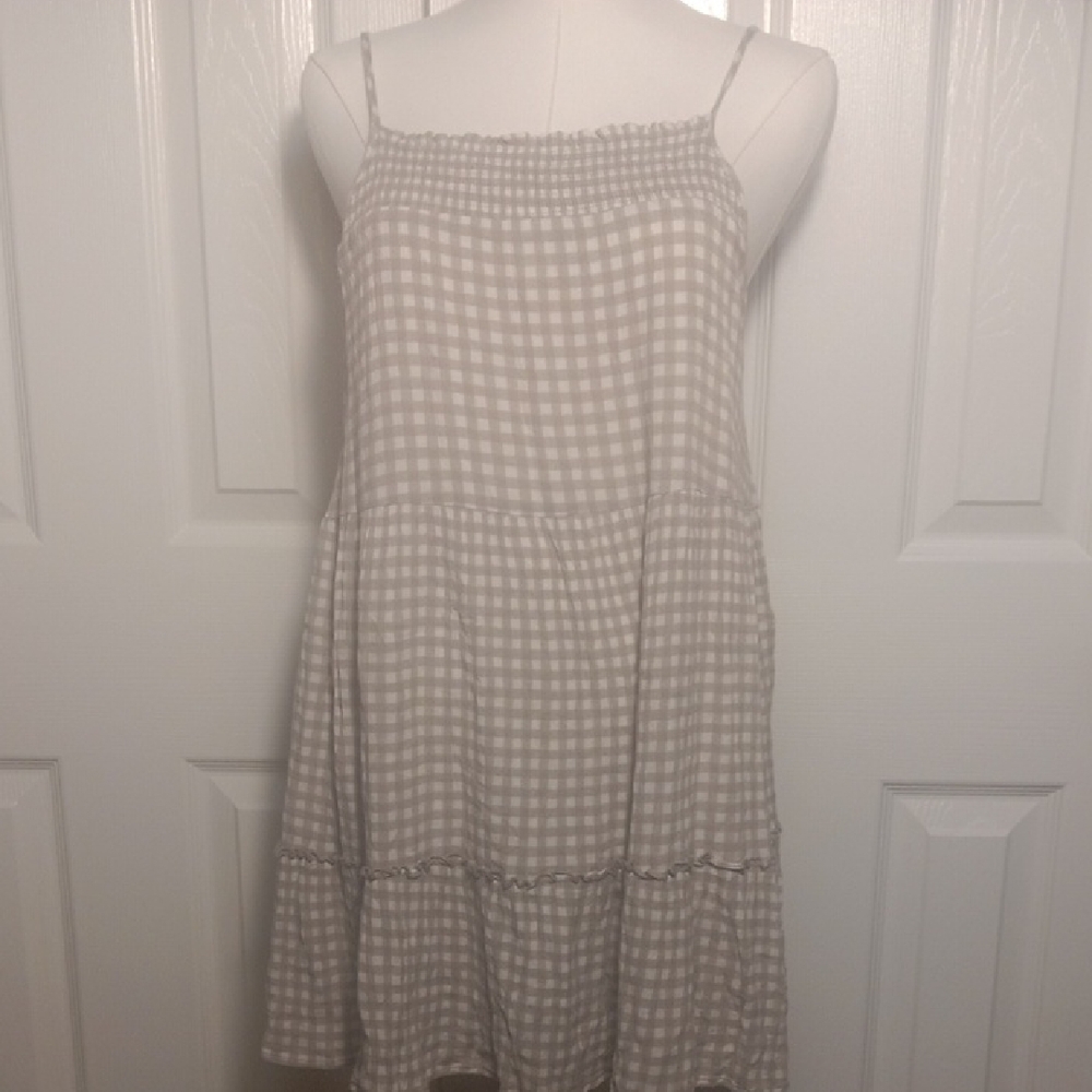 By Together Women's Gingham Cottage Style Dress in Cream and White